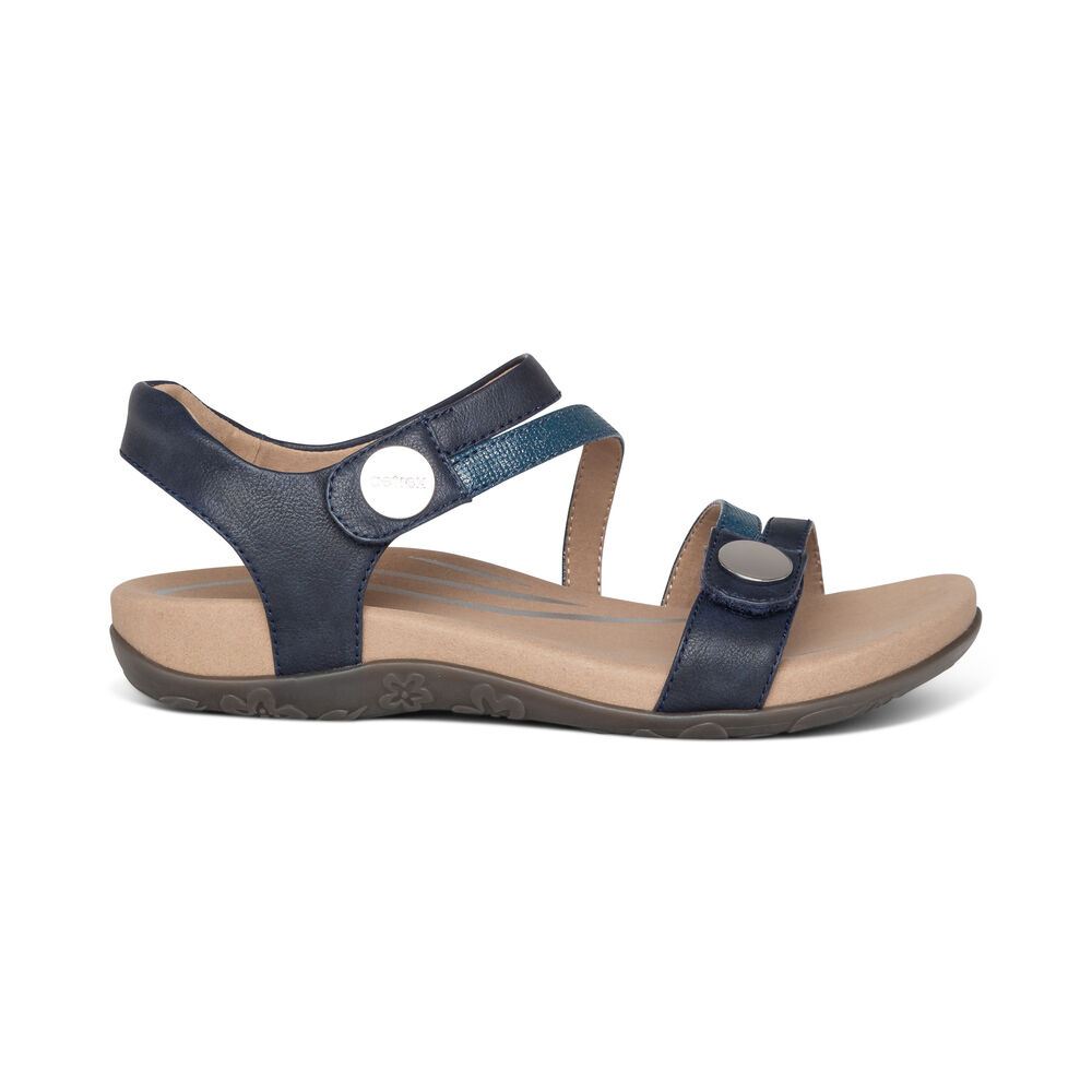 Aetrex Women's Jess Adjustable Quarter Strap Sandals - Navy | USA 0MVLTGY